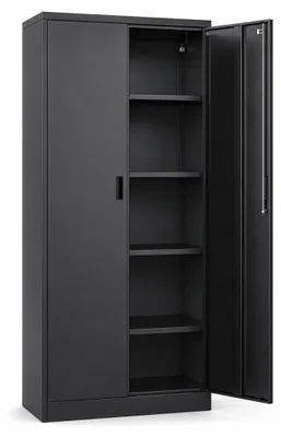 Zdjęcie produktu dla Szafka metalowa Wiltec, 78 x 39 x 170 cm, antracytowa, zamykana na klucz, z 4 półkami, szafka biurowa, maksymalne obciążenie każdej półki: 50 kg