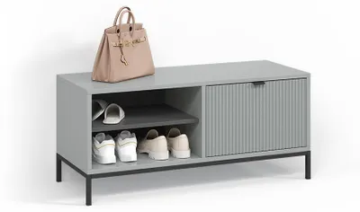 Image de Banc pour chaussures Livinity Aterno Gris 100x45cm avec porte pliante, Model 58871