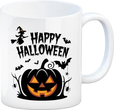 Produktbild von Gruseliger Kürbis mit Hexe - Happy Halloween Kaffeebecher