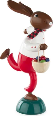 Produktbild von Osterfigur Hase Eierdieb mit Korb rot Höhe 34cm NEU