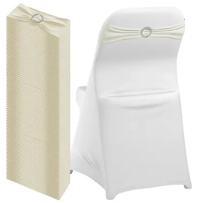 Obrázek produktu pro YARDIN 100 ks elastických stuh na židle s křišťálovou sponou, 14 x 34 cm, roztažitelné až na 50 cm, polyesterové stuhy na židle pro svatby, recepce, bankety a slavnostní výzdobu, bílé