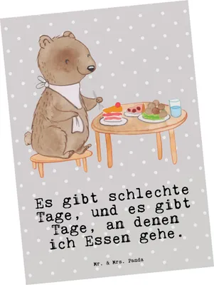 Produktbild von Mr. & Mrs. Panda Postkarte Bär Essen gehen - Grau Pastell - Geschenk, Ansichtskarten, Postkarten, Restaurant, Restaurantbesuch, bildkarte, Designkarte, Grußkarte