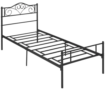 Produktbild von HOMCOM Bett 90 x 200cm Stahl mit Lattenrost, Kopf- und Fußteil 31cm hoch Schwarz