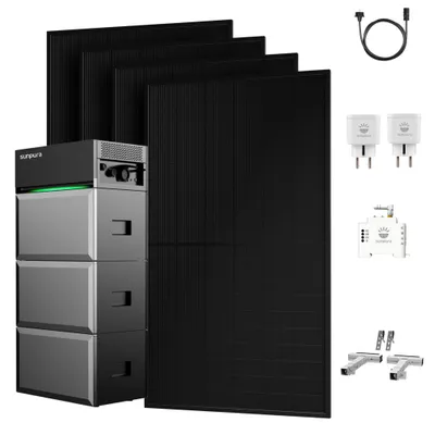 Produktbild von Balkonkraftwerk mit Speicher, Sunpura S2400 mit 2x B2400 Erweiterungsakku, 2000W PV Panel & Smart Zähler & 2x Plug, 4x Balkon-Halterung Silber 0% VAT
