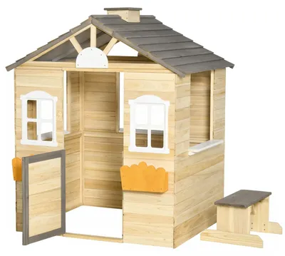 Produktbild von SpielhausKinderspielhausausHolzmitTürFensterBriefkastenBlumentopfrackGartenhausfürJungenundMädchen3-7JahreKinderspielzeugfürOutdoor&IndoorNatur
