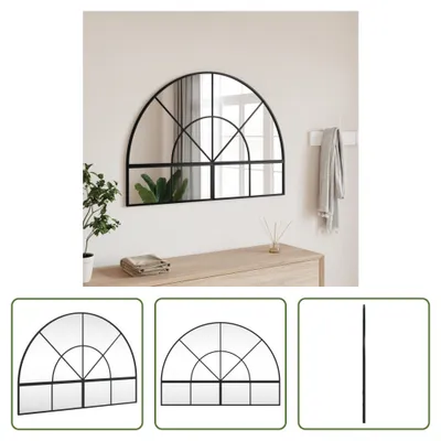 Produktbild von The Living Store Wandspiegel Schwarz 100x70 cm Gewölbt Eisen