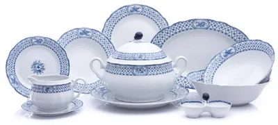Produktbild von Speiseset Thun Rose, blaues Band, 25 Teile