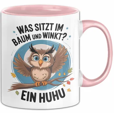 Produktbild von Eule Tier Sarkasmus Tasse Geschenk Was sitzt im Baum Vogel Geschenkidee Lustig (Rosa)