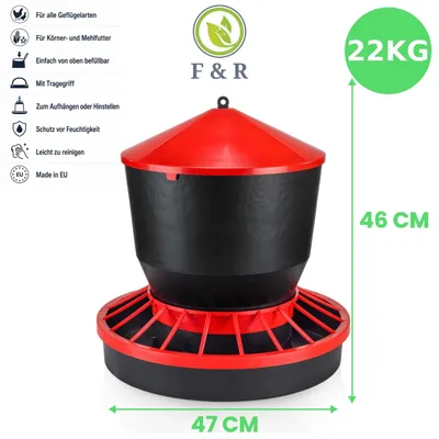 Produktbild von Futterautomat Futterspender aus Kunststoff für Geflügelarten Futtertrog Geflügel 22kg