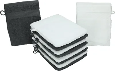 Produktbild von Betz 10 Stück Waschhandschuhe 16x21 cm PALERMO 100% Baumwolle  Farbe: weiss / anthrazit
