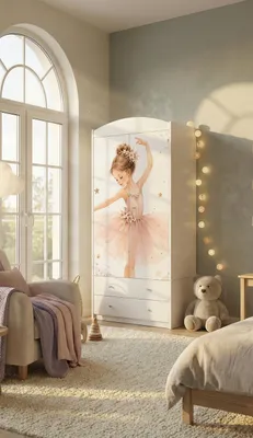 Produktbild von Mädchen Kleiderschrank mit Prinzessin / Reh Motiv, Kinder Schrank 88x187 cm, Wäscheschrank mit Schubladen & Einlegeböden
