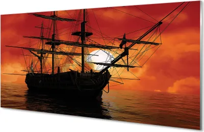 Produktbild von Glasbilder 100x50 Wandkunst Das Schiff Meer Himmel Wolken Sonne
