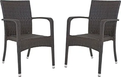 Produktbild von Gartenstuhl 2er Set EMMA - Kunststoffgeflecht, Coffee | Stapelstuhl Wetterfest Terrassenstuhl Outdoor Essstühle