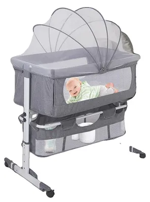 Image de Lit bébé, réglable en hauteur, facile à installer, GRIS