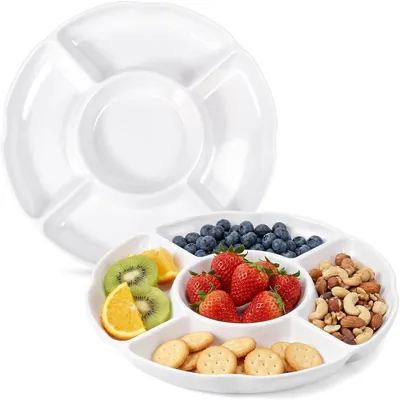 Produktbild von 2 Snackteller mit 5 Fächern – runde Servierplatten aus Melamin