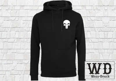 Produktbild von Wessdruck Punisher Hoodie bestickt Schwarz Weiß L