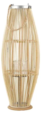Produktbild von Deko-Laterne aus Bambusholz in Holzfarbtönen/Natur mit Flechtoptik, Windlicht mit Glaseinsatz, Gartenlaterne, Kerzenhalter, 84 cm