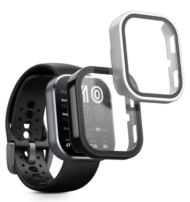 Produktbild von kwmobile 2x Glas Hülle für Amazfit Bip 6 Schutzhülle - Fullbody Fitnesstracker Case Set aus Glas - Schwarz Silber