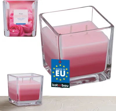 Produktbild von KOTARBAU® 2-Docht Duftkerze im Glas Zweidochtkerze dreifarbig Geschenkidee  Aromatherapie Dekorations-Kerzen Brenndauer bis zu 32 Stunden Rose