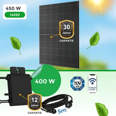 Produktbild von Balkonkraftwerk 450Watt mit HM 400W Hoymiles Wechselrichter, Bifazial 450W Modul
