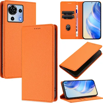 Produktbild von Litchi Leder Handyhülle für ZTE Blade V50 Vita Wallet Kartenfächer Standfunktion Hülle Orange