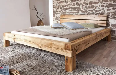 Produktbild von Casa Padrino Luxus Doppelbett Naturfarben - Verschiedene Größen - Massivholz Bett mit Kopfteil und Matratze - Schlafzimmer Möbel - Hotel Möbel - Luxus Möbel - Luxus Einrichtung