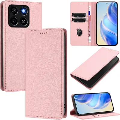 Image de Etui en cuir pour ZTE Blade A35/A55, Litschi cuir, étui portefeuille avec fentes pour cartes et support Rose