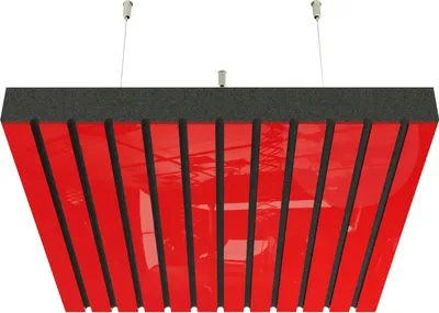 Produktbild von 2er-Pack – Decken-Akustikpaneele mit Montageset | Abgehängtes Akustikpaneel mit Schallabsorption und Diffusion |SLATO | Rot glänzender Kunststoff]