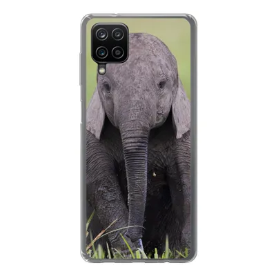 Produktbild von MuchoWow® Handyhülle Schutzhülle Hülle für Samsung Galaxy A12 Elefant - Baby - Tiere - Gras - Natur Silikon Softcase Handy Hülle - Bild