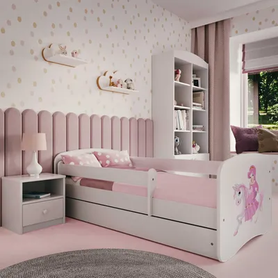 Produktbild von Kinderbett Jugendbett Prinzessin zu Pferd 70x140, 80x160, 80x180 cm - Komplettset mit Matratze, Schublade & Rausfallschutz