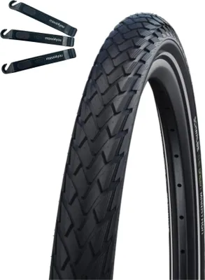 Immagine prodotto di 1 pneumatico per bicicletta Schwalbe Marathon G-Guard Addix E-25, colore nero/riflettente, misura 32-622 (28 x 1,25), comprensivo di leve per pneumatici