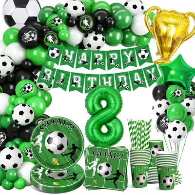 Immagine prodotto di Set di decorazioni a tema calcio per il compleanno, 8 anni, 70 pezzi