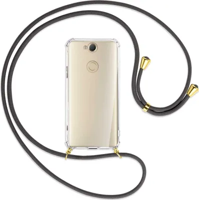 Produktbild von Handykette Backcover-Schutzhülle mit Band (Metall goldfarben) für Sony Xperia XA2 Plus - dunkelgrau