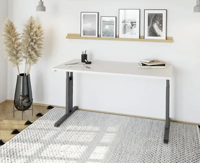 Produktbild von Mini-Office Schreibtisch O-Serie | 67 cm tief | inkl. Kabelwanne | C-Fuß | höheneinstellbar, Größe Tischplatte:120 x 67,2 cm, Farbe Tischplatte:Graphit, Farbe Gestell:Graphit