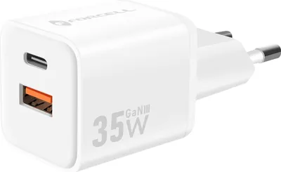 Immagine prodotto di Forcell, caricatore di rete GaN III 35W con USB-C + USB, formato mini, bianco