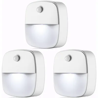 Produktbild von 3 Stück LED Nachtlicht Batteriebetrieben Weiß mit Bewegungsmelder für Treppe, Schlafzimmer, Flur
