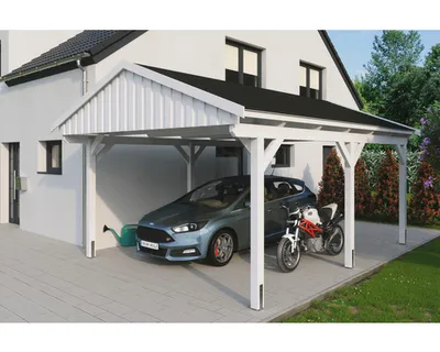 Produktbild von Einzelcarport SKAN Holz Fichtelberg inkl. Dachschindeln schwarz 423 x 566 cm weiß