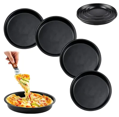 Immagine prodotto di 4 teglie rotonde per pizza Acciaio al carbonio, di diametro 8, 10 e 12 pollici