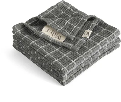 Produktbild von Walra Geschirrtuch Dry with Cubes Off Black - 3x 30x30 cm