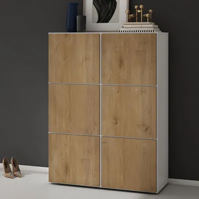 Immagine prodotto di doporro Scarpiera Ingresso Salvaspazio 90x36x120 cm con 12 Ripiani in Legno Bianco Opaco e Marrone Chiaro, Mobile Porta Scarpe Componibile Multiuso per Corridoio o Camera