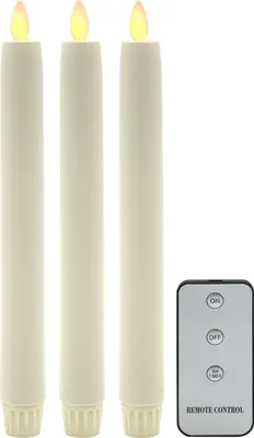 Produktbild von LED-Stab-Kunstharzkerze mit "Flamme", Ivory-Weiß, mit FB, ca. 23cm, 3er Set