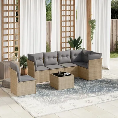 Immagine prodotto di Maison Exclusive - Set da giardino 7 pezzi con cuscini Beige Poly Rattan