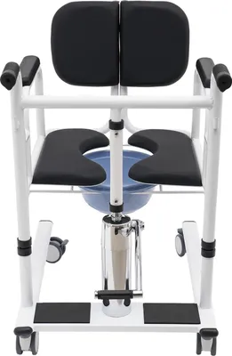 Image de Lifte pour patients, fauteuil roulant - Siège de transfert hydraulique - Réglage de hauteur de 30,2 à 46,2 cm - Dossier inclinable à 180° - Plateau de table de 55,8 x 33 cm - Capacité de charge de 150 kg - Noir