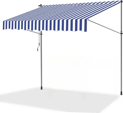 Produktbild von Aopunly Klemmmarkise 350x120cm Markise Höhenverstellbare Balkonmarkise mit Handkurbel Sonnenschutz ohne Bohren für Terrasse und Balkon Blau Weiß