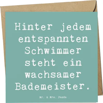 Produktbild von Mr. & Mrs. Panda Grußkarte Spruch Bademeister schützend - Meeresbrise - Geschenk, Klappkarte, Wasserhelden, Berufsliebe, Schwimmer Schutz, Beruf, Glückwunschkarte