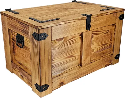 Produktbild von Drevená truhlica CREATIVE COOPER, truhlica na poklady, úložný box, truhlica na posteľ, rustikálny stolík, konferenčný stolík, box na hračky, 77x49x45 cm, ručne vyrobená drevená truhlica, dubový olej z ekologického dreva