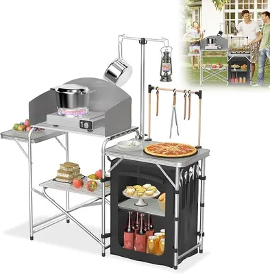 Produktbild von Campingküche faltbar mit Tragetasche – Reiseküche, Camping Küchenschrank & Outdoor Küchenbox, klappbar, Schwarz
