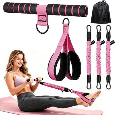Produktbild von Widerstandsband mit Pedal und Griff – 3-teilig – Fitnessbänder – Krafttraining für Taille und Arme