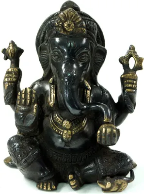 Produktbild von Messingfigur Ganesha Statue 15 cm - Motiv 24, Grün, Skulpturen & Statuen