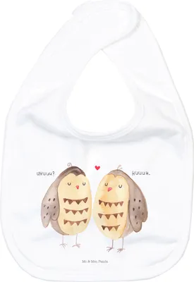 Produktbild von Mr. & Mrs. Panda Lätzchen Eulen Liebe - Weiß - Geschenk, Eule, glücklich, Verliebt, All You Need Is Love, Spucklätzchen, Für Babys, Sabber, Baumwoll, Sabberlätzchen